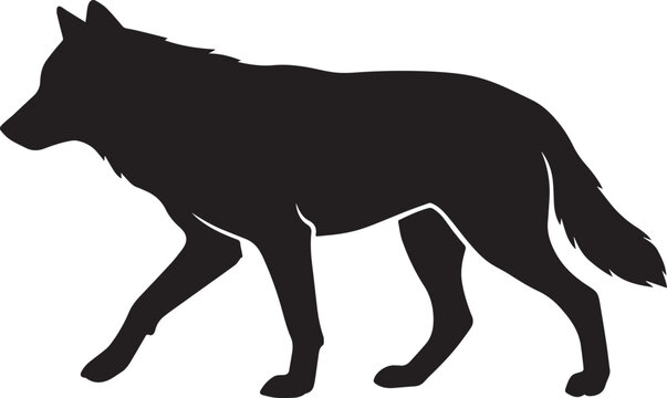 Wolf silhouette vector icon isolated on white background. Black wild coyote or dog walking illustration for nature design, logo, and graphic element