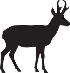 Fototapeta premium Pronghorn antelope silhouette vector icon isolated on white background. Black wild deer or buck illustration for nature design, logo, and graphic element