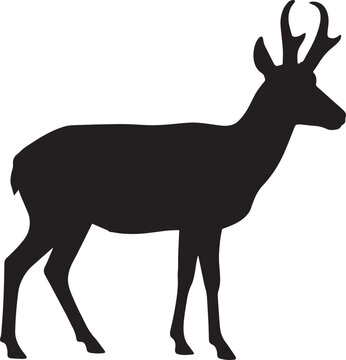 Pronghorn antelope silhouette vector icon isolated on white background. Black wild deer or buck illustration for nature design, logo, and graphic element