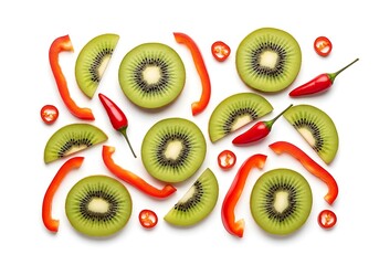 Fototapeta premium Kiwi and chili pepper sliced illustration