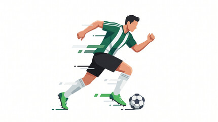 Fototapeta premium Soccer player running fast and dribbling ball isolated on white background