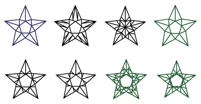Geometric star shapes in colorful line art design isolated on transparent background