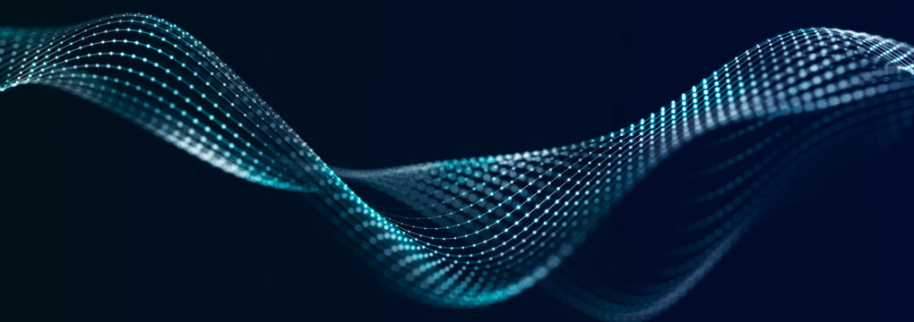 Digital landscape with dots and lines. Cyberspace grid. Background concept for your design. 3d