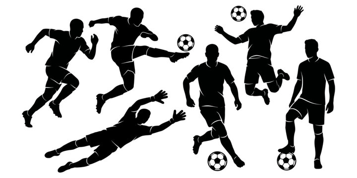 Soccer players silhouette vector set of football players in action poses with goalkeeper