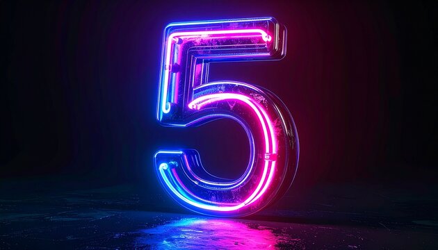 neon number 5 sign lighting up.