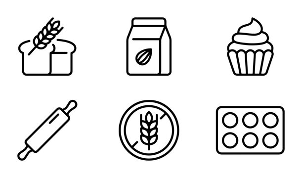 Gluten-Free Baking Icons, Allergy Food Symbols, Bakery Ingredients Vector Set
