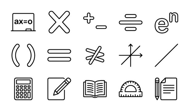 Math Symbols and Icons: Algebra, Calculus, Geometry, Calculator, Education Vector Set