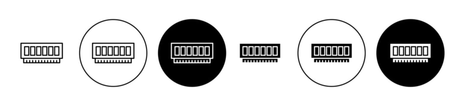 Ram memory icons set in black and blue colors on white background