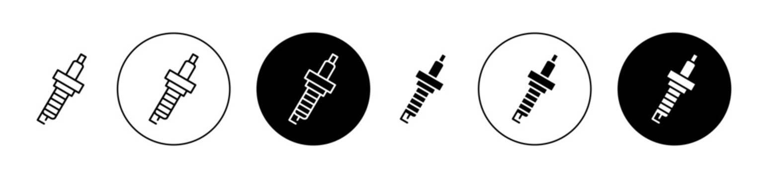 Spark plug icons set in black and blue colors on white background
