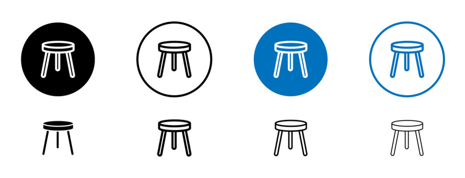 Stool icons set in black and blue colors on white background