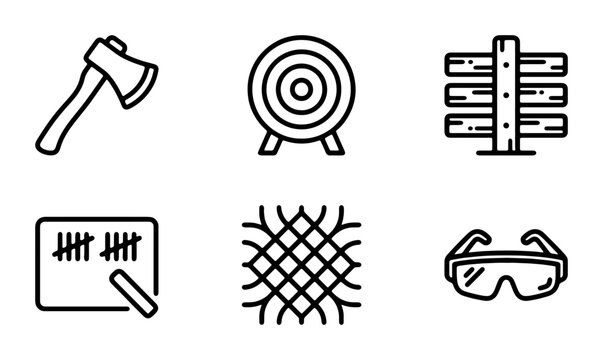 Axe, Target, Safety Glasses & Scoreboard Icons: Outdoor Activity Vector Set