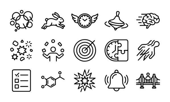 Abstract Concepts Icons: Brain, Time, Goal, Puzzle, Energy, Ideas, Action, Science, Checklist
