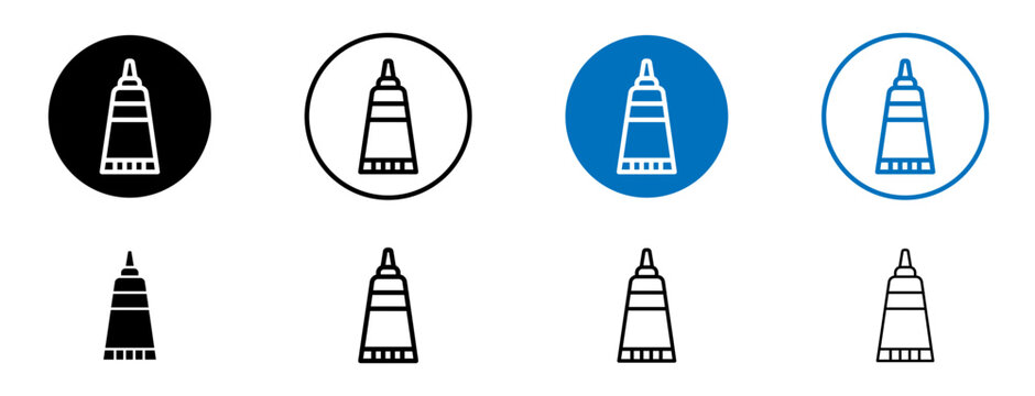 Toothpaste tube icons set in black and blue colors on white background