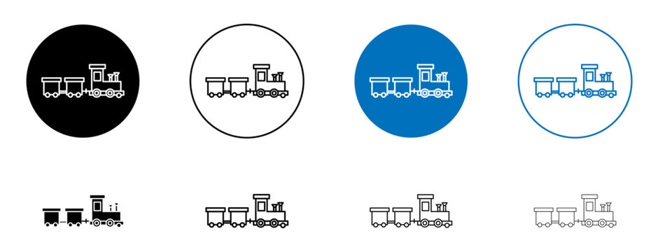 toy train icons set in black and blue colors on white background