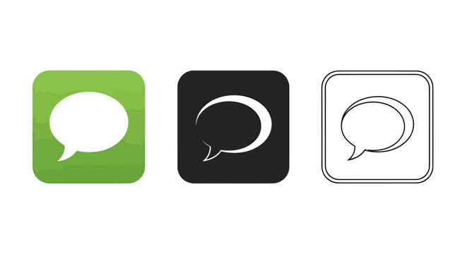 Set of chat bubble icons in green black and gray styles for messaging interface design.