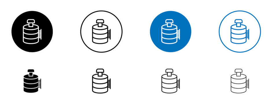 Water tank icons set in black and blue colors on white background
