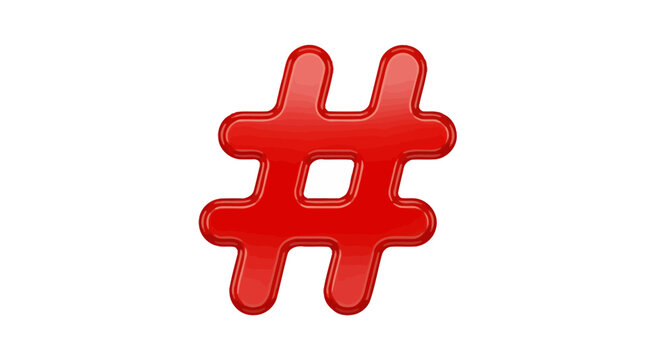 Bright red hashtag symbol icon for digital media and social branding.