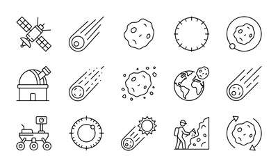 Space Icons: Meteorites, Planets, Satellites, Rovers, Astronomy, Cosmos, Celestial Bodies © Sourov