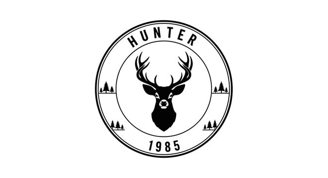 Hunter Stag Emblem with Trees and Year 1985 - Vintage Logo Design