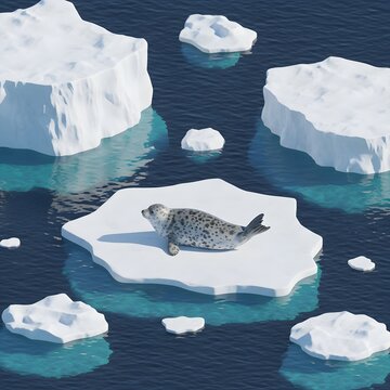 Seal resting on ice floe water.