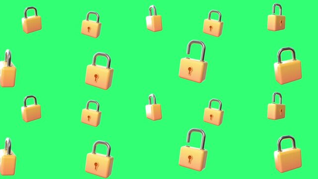 Lock 3d motion animation on green screen.