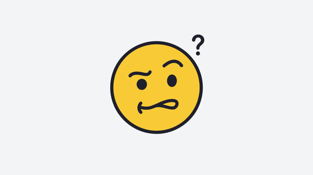 Confused Emoji Face with Question Mark - Vector Illustration