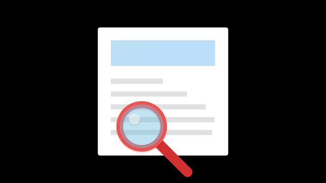 Red magnifying glass scanning a document