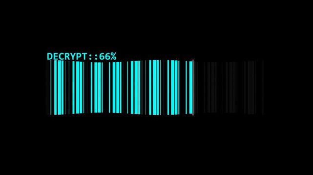 Cybersecurity decryption progress bar with digital glitch effect