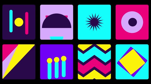 Vibrant geometric shapes in a colorful abstract animated loop