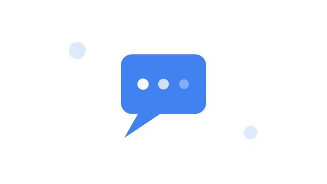 Blue speech bubble with animated typing dots for chat messaging