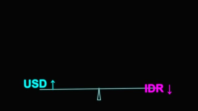 Usd versus idr currency value fluctuation on balance scale
