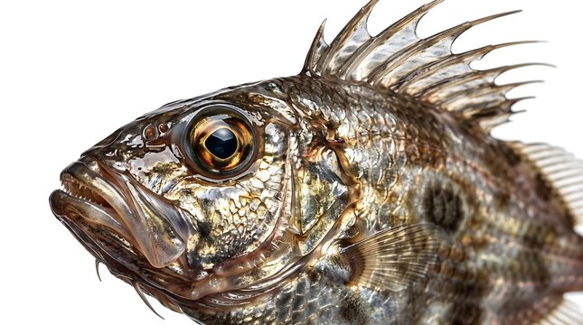 Close up portrait of a silver sea bream fish isolated on white background.