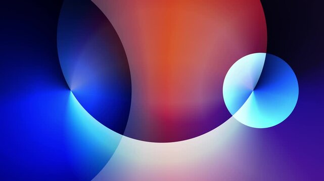 Three overlapping gradient circles morph and invert, seamless loop. Abstract Venn diagram concept for data, logic and presentation.