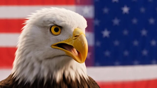 Majestic Bald Eagle Looking Assertive Against an American Flag