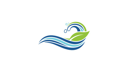Eco Friendly Wave Logo with Leaf and Bubbles - Nature Water Symbol © Alvi An