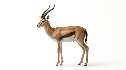 Fototapeta premium A full body side view of a graceful springbok standing on a white background.