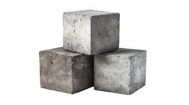 Concrete cubes stacked in a pyramid shape show rough textures and gray industrial material details.
