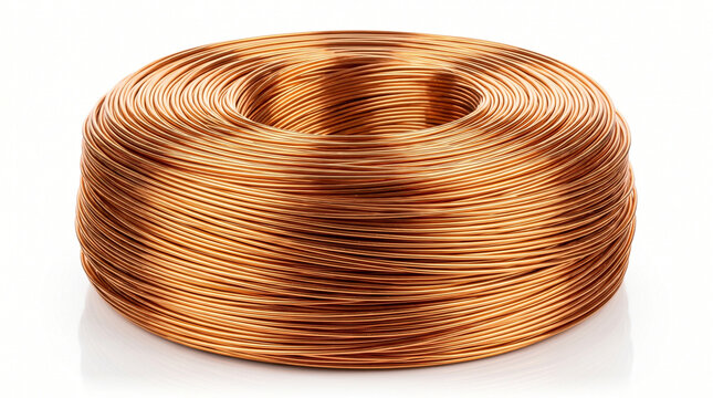 Premium recycled bare copper wire coil isolated on white background