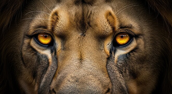 Close-up Portrait of a Majestic Lion with Intense Amber Eyes