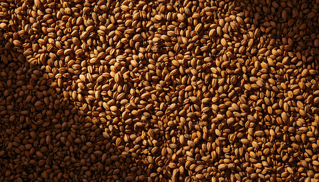 A close-up, overhead view of dried cumin seeds, a versatile spice, creating a textured carpet illuminated by soft light