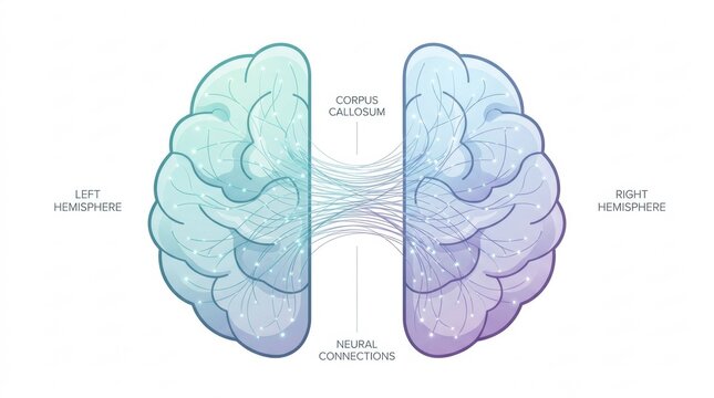 Illustration of the human brain hemispheres and neural connections