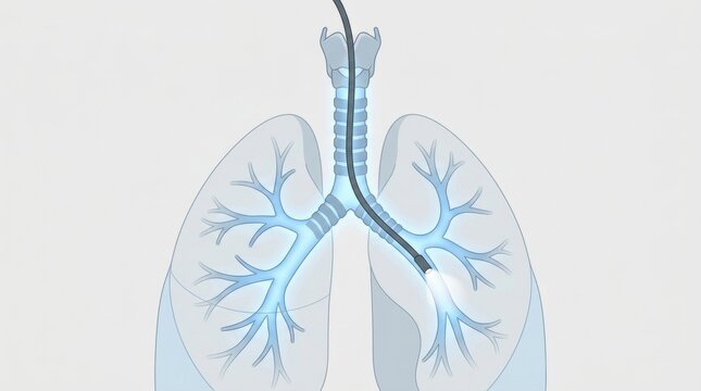 Bronchoscope inserted into the trachea and bronchi of the lungs for examination