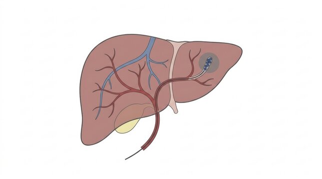 Illustration of the human liver showing gallstones and bile ducts