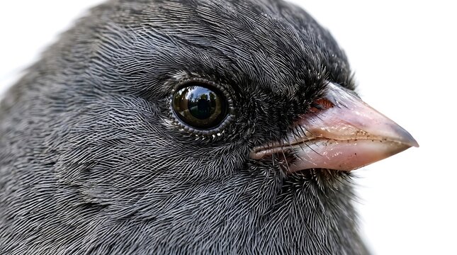Close up portrait of a dark eyed junco bird.