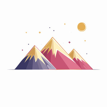 Stylized Mountain Range with Sun and Stars