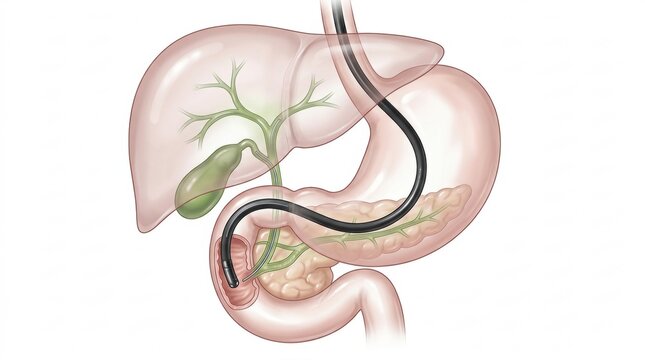 Endoscopic retrograde cholangiopancreatography procedure in the digestive system