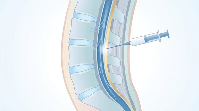 Illustration of a needle injecting medication into the spinal cord area