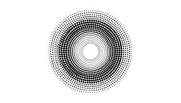 Abstract circular radial pattern made of halftone dots creating a textured concentric effect on a white background