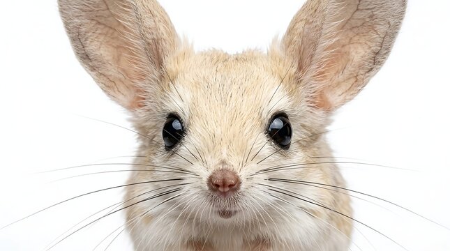 Close up portrait of a cute long eared jerboa isolated on white background.