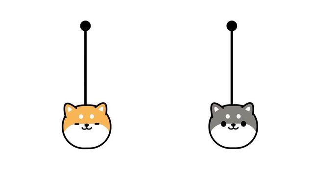 Two kawaii shiba inu characters each attached to long sticks crossing each other on a white background in a cute minimalist cartoon style